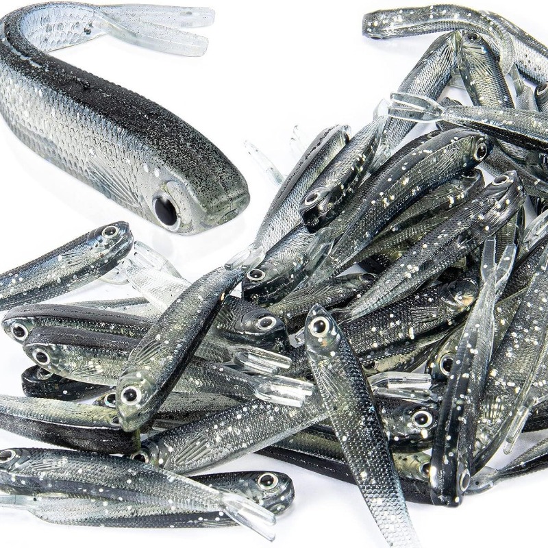 Soft Plastic Lure - 10/20/30 Stück Split-Tail Minnow Weichköder Silber